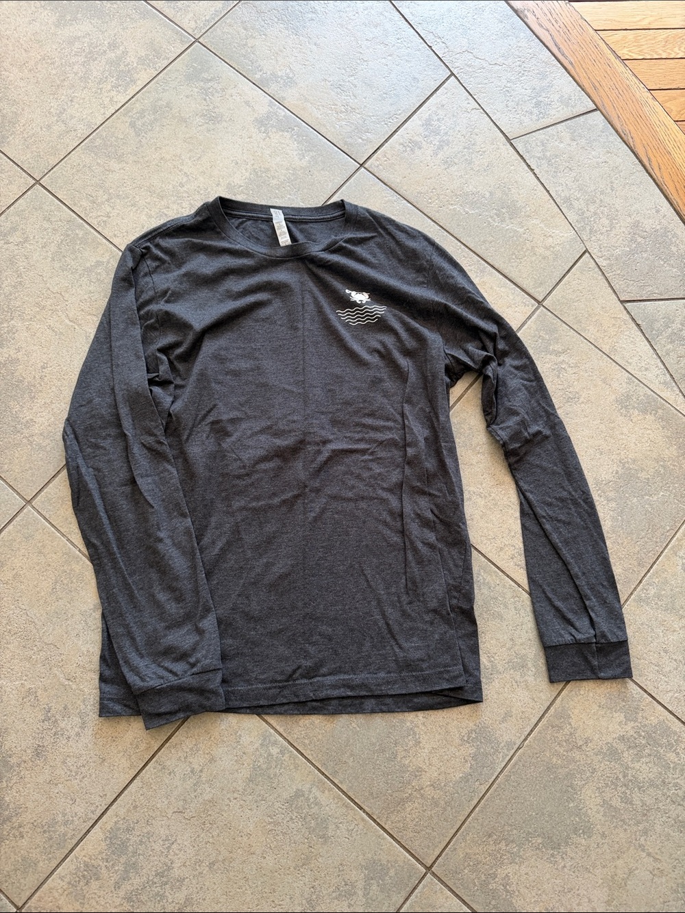 Men's Long Sleeve Crew Neck Shirt - Dark Gray, Nautical Wave Logo